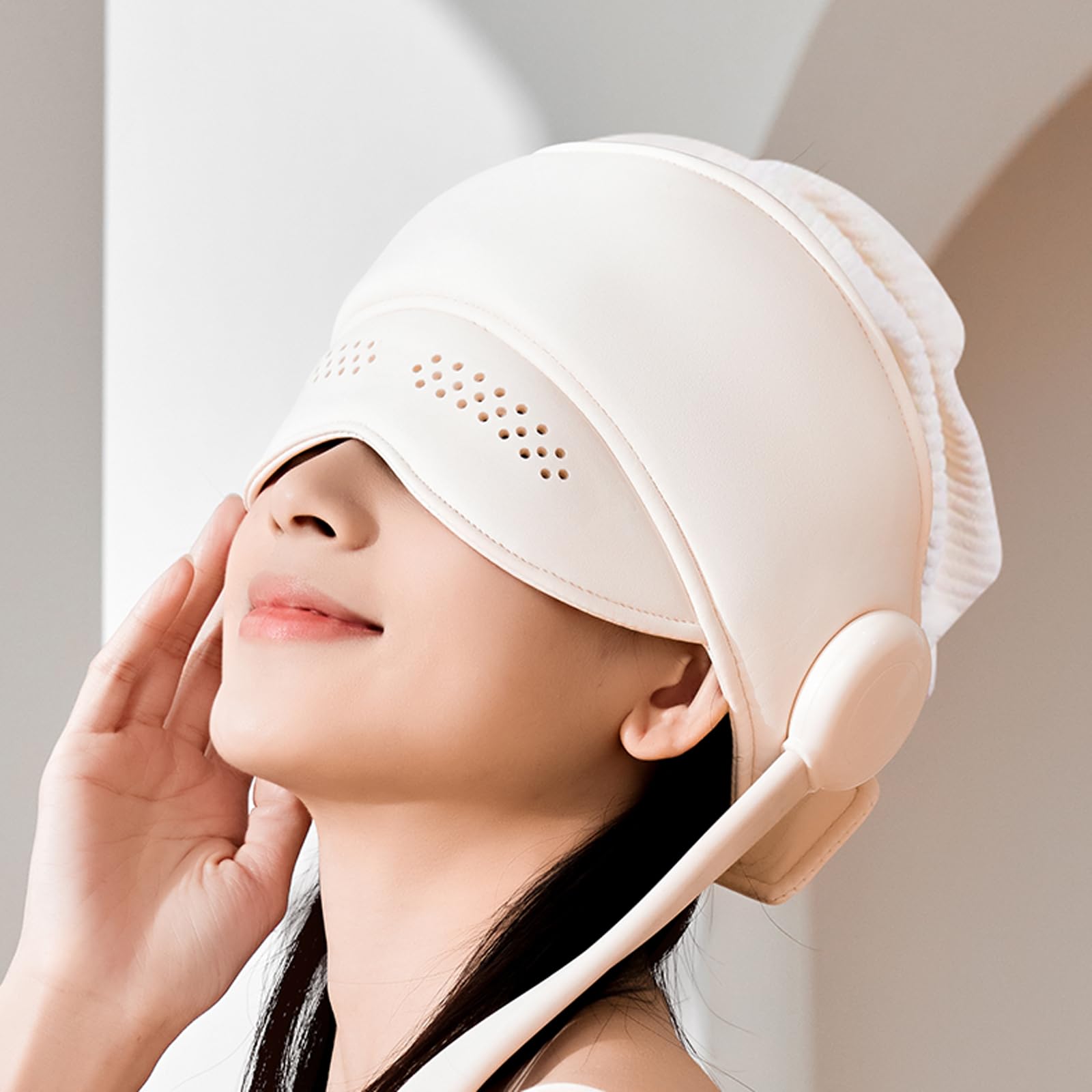 JIANYANA Kopf- und Augenmassagegerät mit Wärme - 6-Zonen-Luftkompressions-Kopfhautmassagegerät, Graphene beheizte Augenmaske, 4 Modi & verstellbarer Gurt für Migräne-Linderung, Stressentspannung