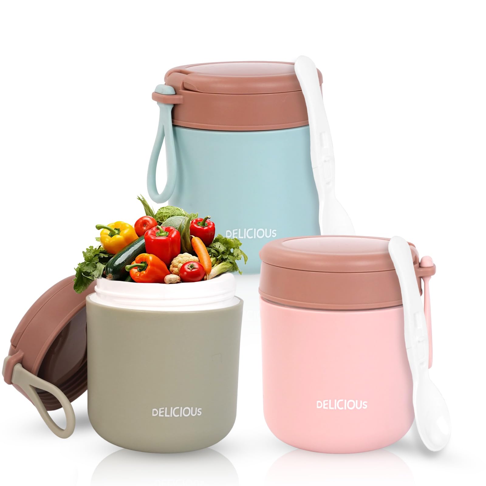 DIYJEP 3Pcs Microwave Soup Mug with Lid, 380ML Oats Jar with Spoon
