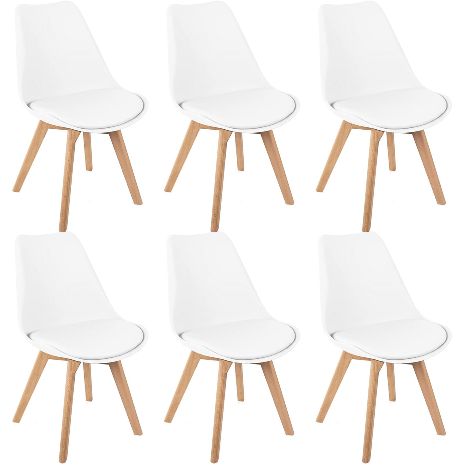 HJhomeheart Juego de 6 Sillas de Comedor, Patas de Madera Maciza, Cojín de Silla Extraíble, Silla de Cocina, Silla Moderna (Blanco-6)