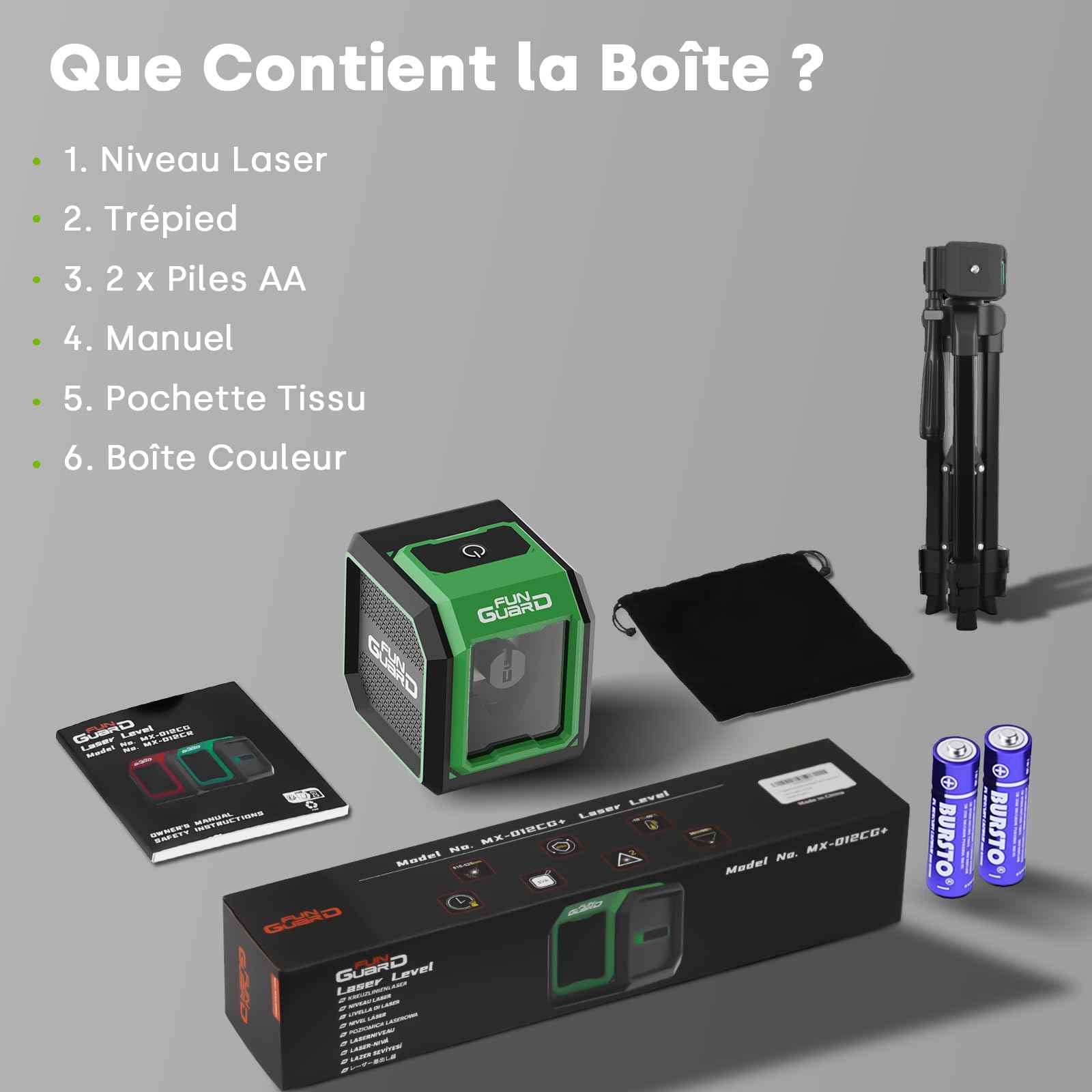 Niveau Laser Vert avec trépied, Autonivelant, 2 x AA piles | 30M Horizontal/Vertical Lignes, IP54 pour Les Chantiers,Décoration d'intérieur, DIY