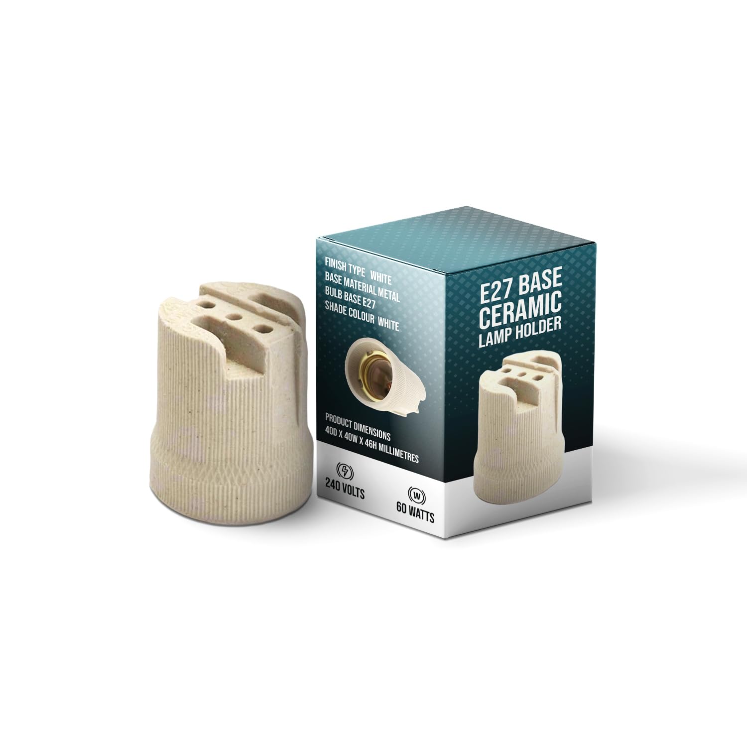 Ceramic Porcelain E27 Lamp Holder 46mm(H) × 40mm(W) × 33mm(L) Edison Screw Light Bulb Socket