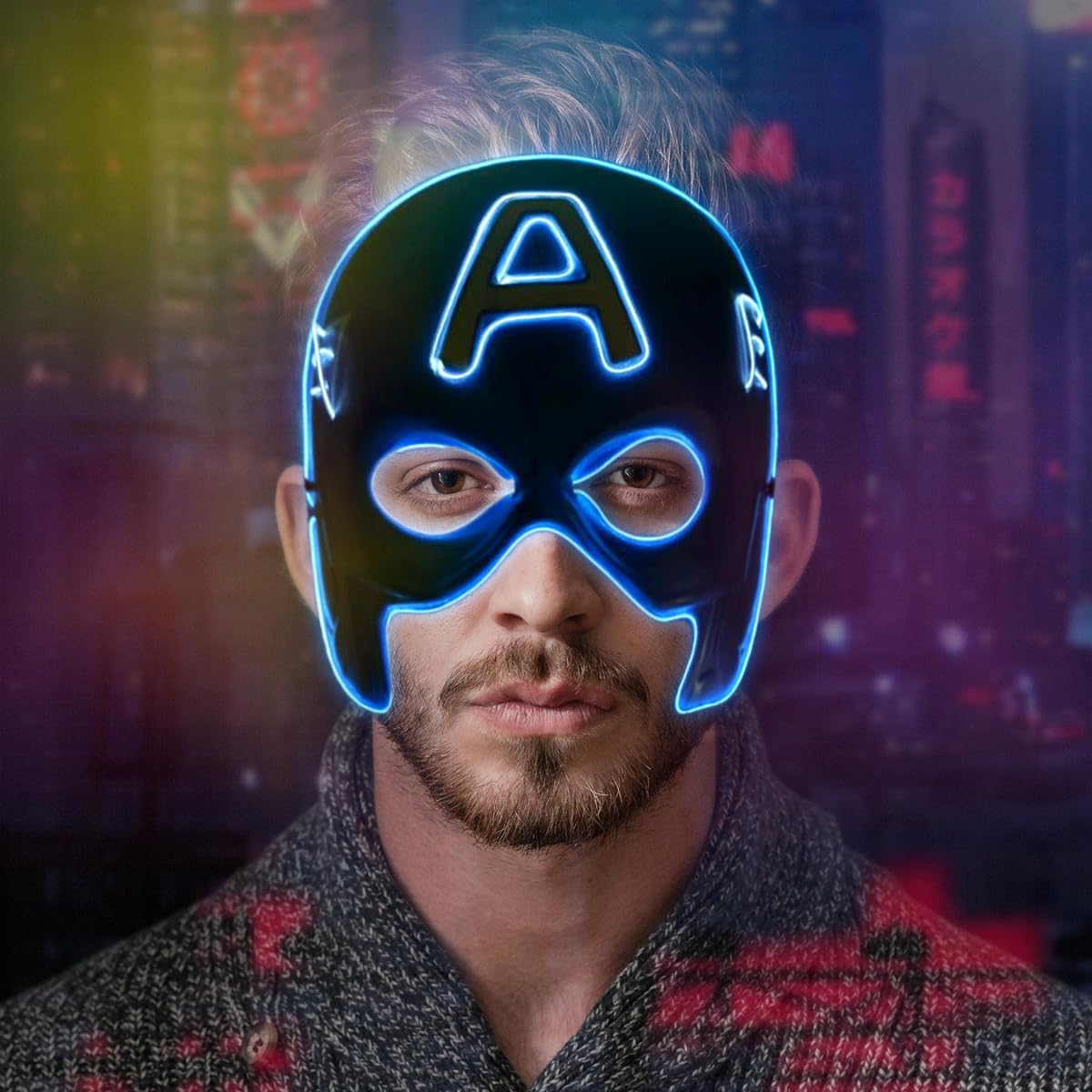 MAKINGTEC Party LED Masks, Superhero Light Up Mask, Halloween LED Lighted Face Transforming Mask, Mask Neon Horror Fun Costume Child Adult Fancy Dress for Carnivals and Cosplay Costume Parties