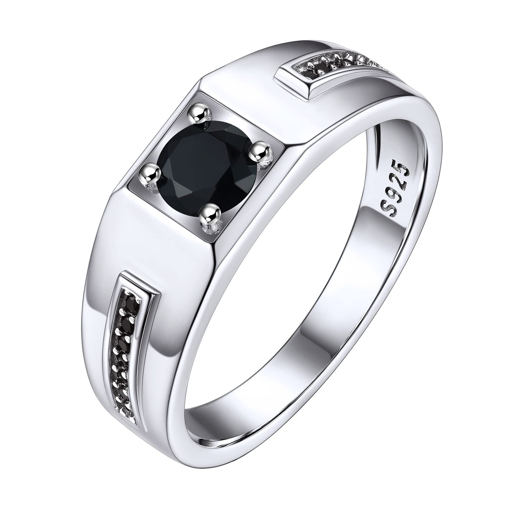 BestyleSterling Silver Ring for Men Wedding Band for Him, Black/White  Gemstone Ring Silver Mens Signet Pinky Ring, Love Promise Ring for  Dad/Husband