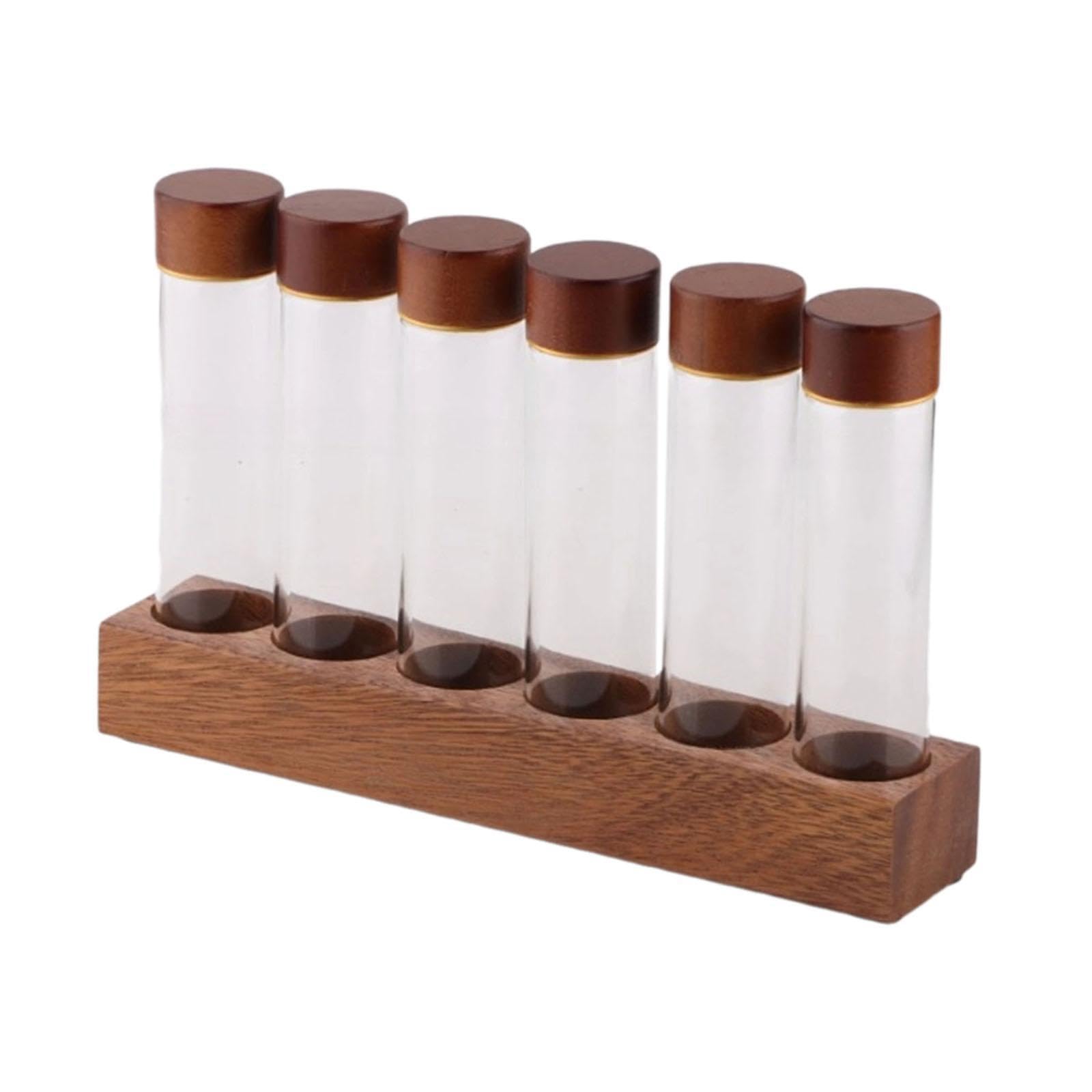 ALCXAZS Glass Coffee Beans Storage Tubes Airtight Sealed, Brown, 6 Holes