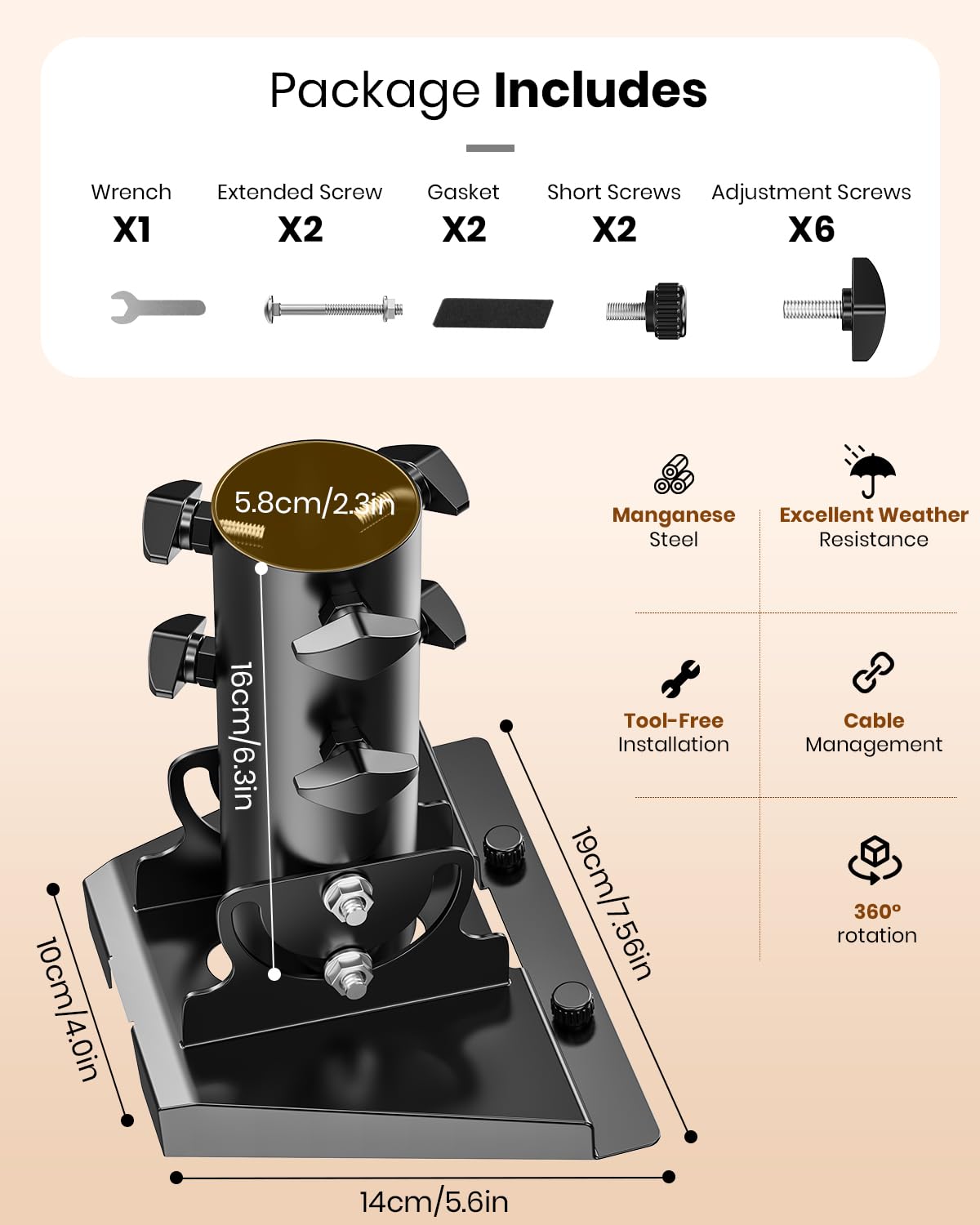 Adaptador de tubo Starlink Gen 3 de 360°, soporte de mástil Starlink, placa de montaje Starlink V3 para techo, compatible con la antena estándar Starlink, se adapta a mástiles de 28-54 mm
