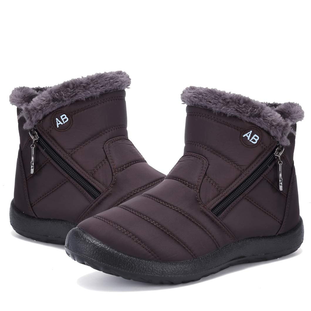 ziitopWomens Snow Boots Winter Fur Lined Ankle Boots Ladies Side Zipper Warm Lightweight Booties Outdoor Anti-Slip Girls Walking Boots