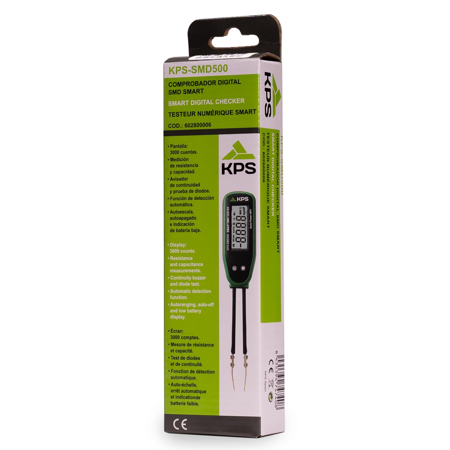 KPS-SMD500 Comprobador digital SMD Tester de Componentes para medir Reistencias Condensadores Continuidad y Diodos de forma Automática