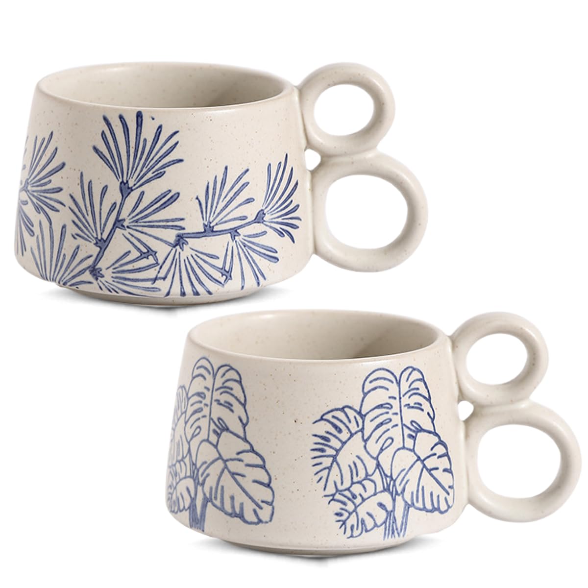 Ceramic Coffee Mug Set of 2, 12 Oz Painted Coffee Cups with Handles,Blue and white glazed Stoneware Mugs for Office Home Café,Christmas Wedding Housewarming Gifts, Dishwasher & Microwave Safe (set2)
