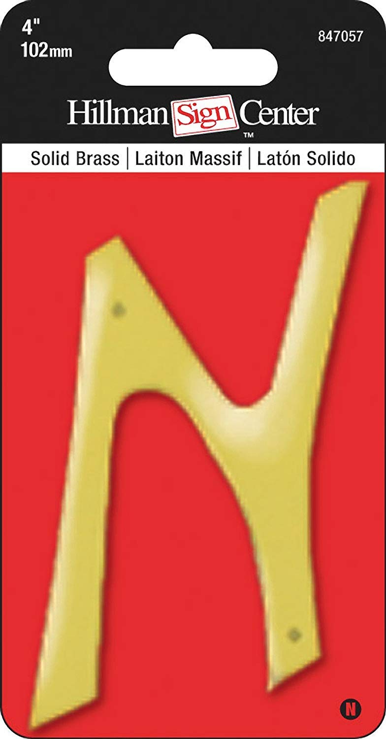 Hillman 847057 Nail On Traditional Character Letter N, Brass Metal, 4 Inches 1-Sign