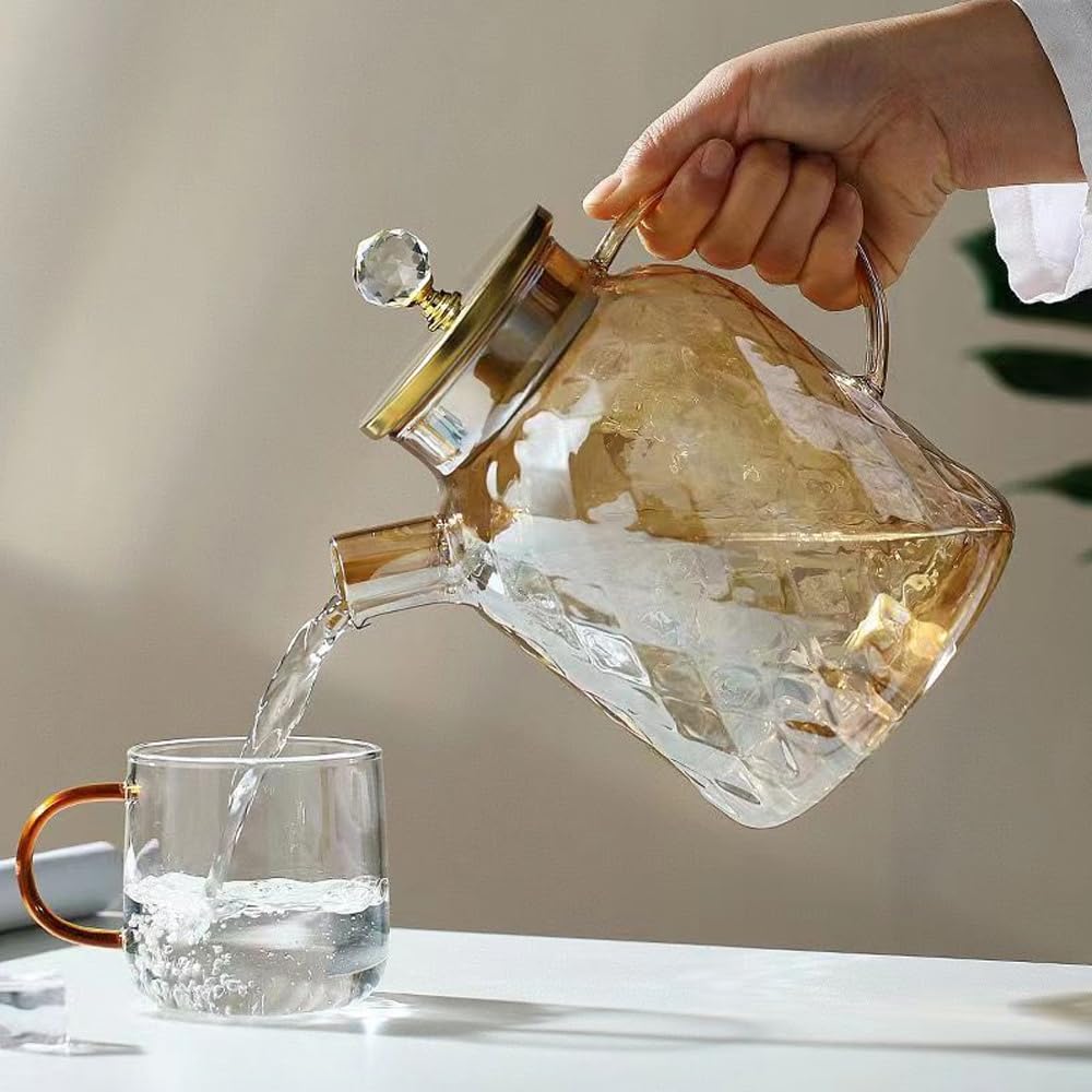 Théière en Verre 1.8L Résistance à Température -20℃-150℃ Théière Originale Théière en Verre Borosilicate Théière Transparente en Verre Théière Marocaine Transparente en Verre Ambre