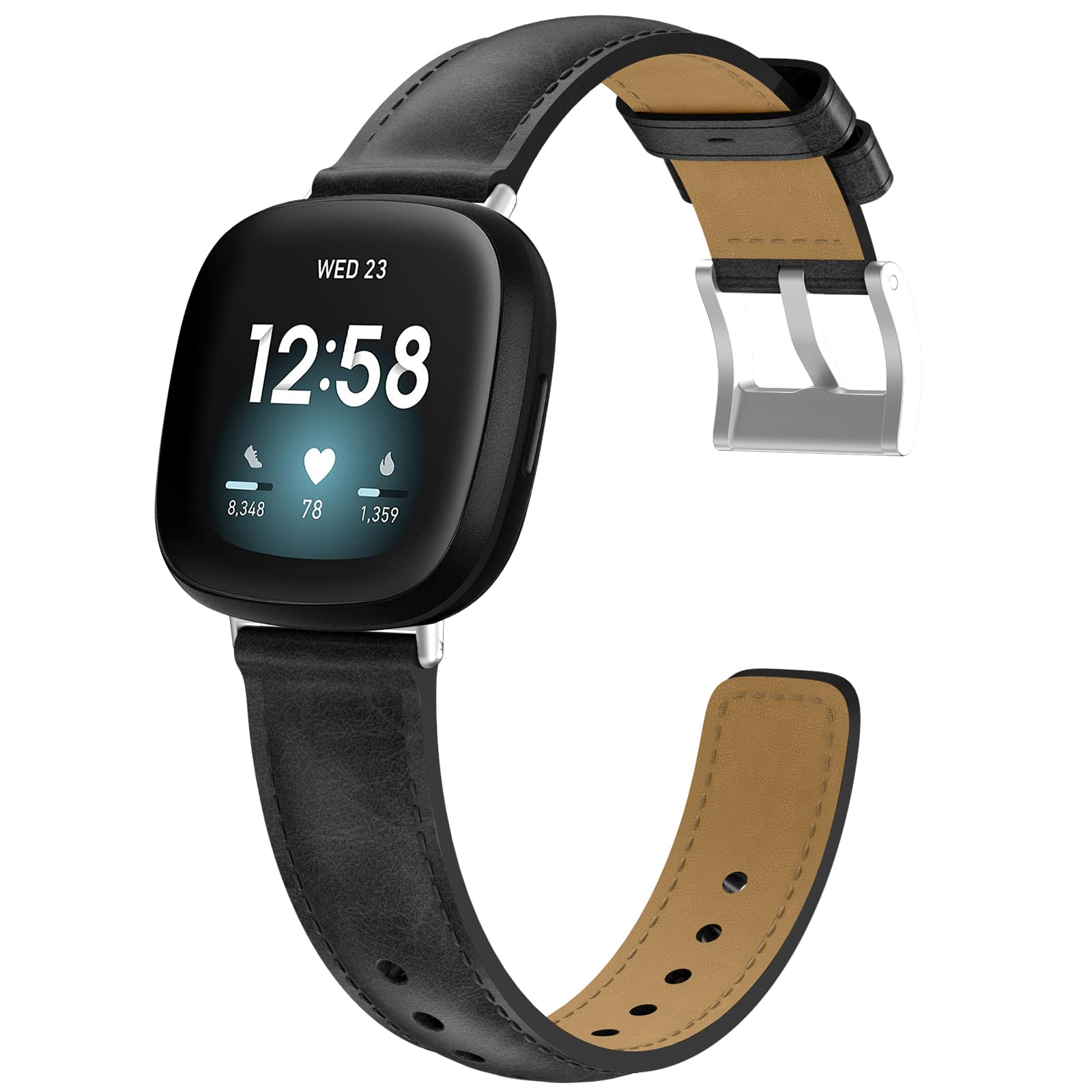 Osinaga Leather Strap for Fitbit Versa 3, Elegant Genuine Leather Strap for Fitbit Versa 4, Fitbit Versa 3, Fitbit Sense 2, Fitbit Sense, Leather Bracelets for Men and Women