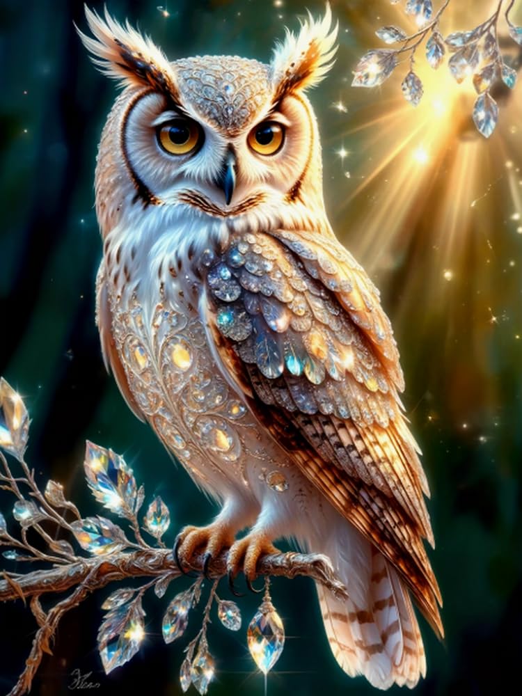 GLTEYACO 5D Diamond Painting Diamond Art Kits DIY Adult Beginner Diamond Crafts Home Wall Decoration Owl 40x50 cm