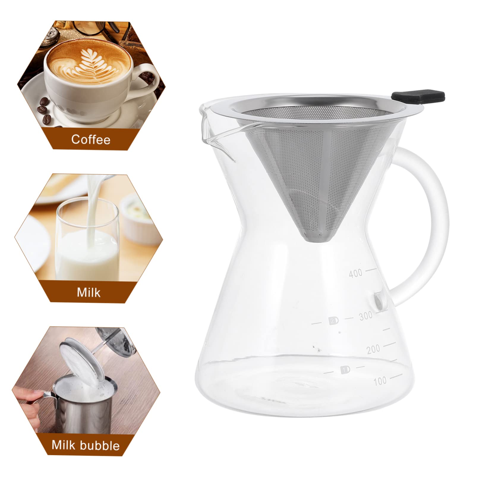 COLLBATH 1 Set Glass Coffee Pot Single Cup Coffee Maker Stainless Water Bottles Coffee Dripper Coffee Machine Cone Coffee Filters Coffee Maker with Handle Strainer Stainless Steel