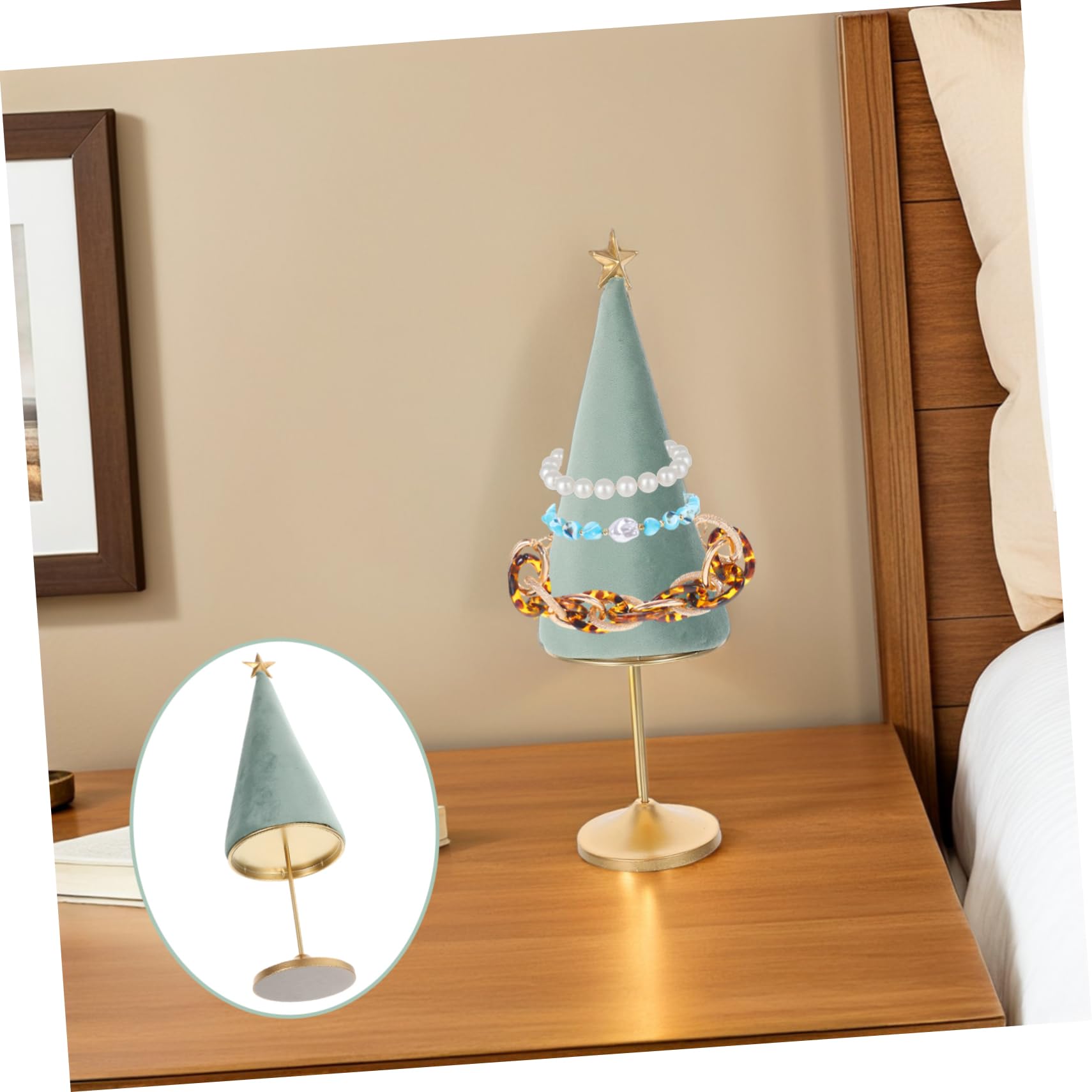 Base per Albero di Natale Supporto per Collana e Gioielli Espositore da Tavolo in Metallo Organizer per Gioielli in Velluto Ornamento da Scrivania per Feste