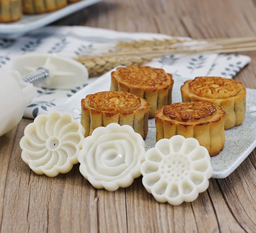 月餅型クッキースタンプ、 3D DIY クッキースタンプ 4 フラワープレス金型手圧力月餅ベーキングツール DIY ケーキクッキービ