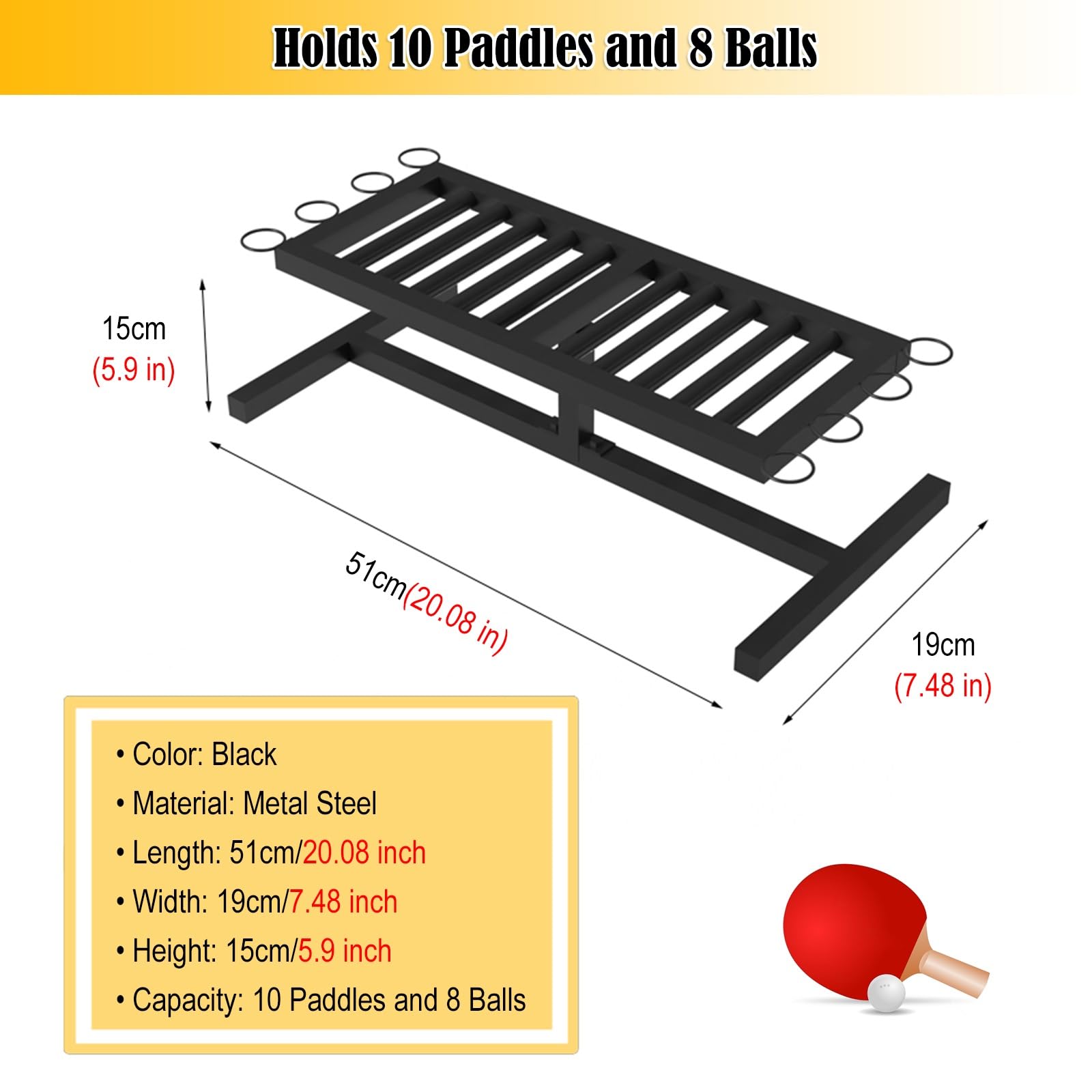 Racchette da Ping Pong da Banco/Rastrelliera per Palline, Porta Racchette da Ping Pong Salvaspazio Espositore Professionale in Metallo Nero, Struttura Sportiva in Metallo per Palestra di Casa Sala G