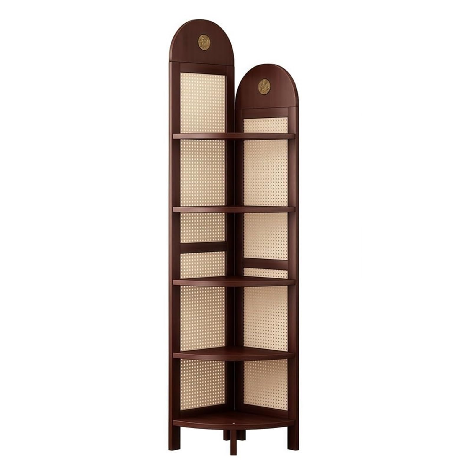 Estantería esquinera para libros resistente y elegante con arco