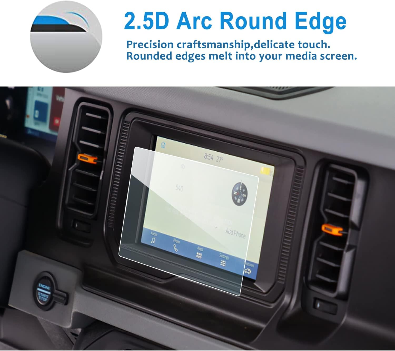 LFOTPP Car Navigation Screen Protector for 2021+ F ord Bronco U725 Auto Accessories Car Infotainment Stereo Display Center Touchscreen Protective Film (8 Inch Glass)