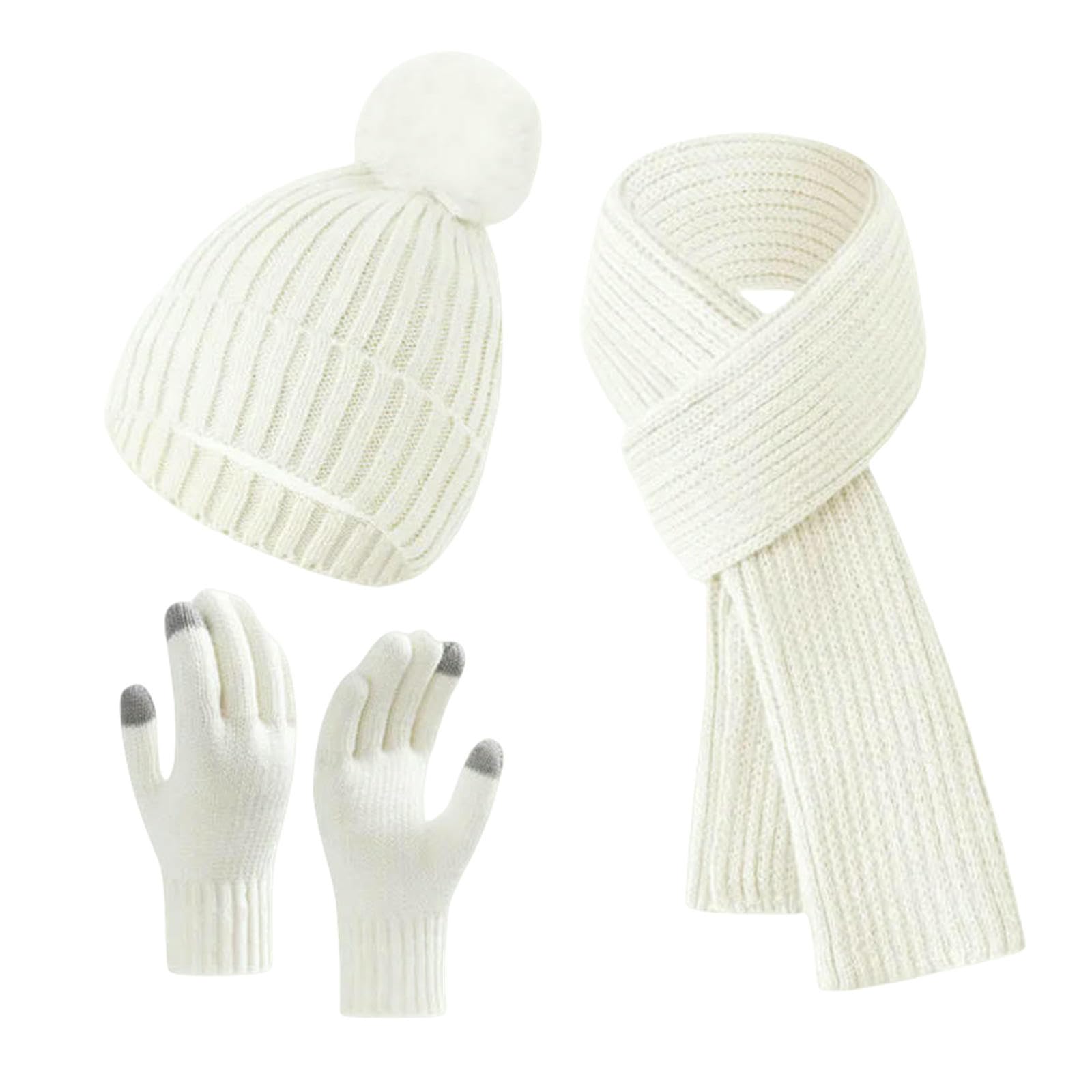 Mütze,Schal & Handschuh-Sets Dreiteiliges Set Aus Einfarbiger Strickmütze, Schal Und Handschuhen Für Damen Herren, Warm Den Winter, Wollanzug-x