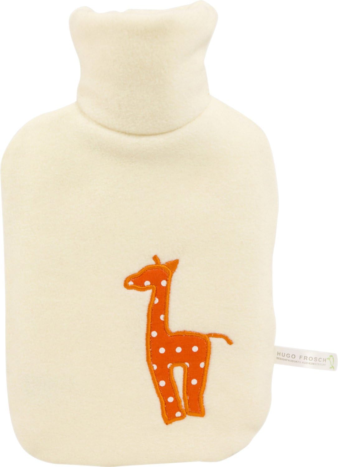 0.8 L Kids Eco Hot-Water Bottle, Junior Comfort, Fleece Cover with Giraffe Application (White) - Made in Germany