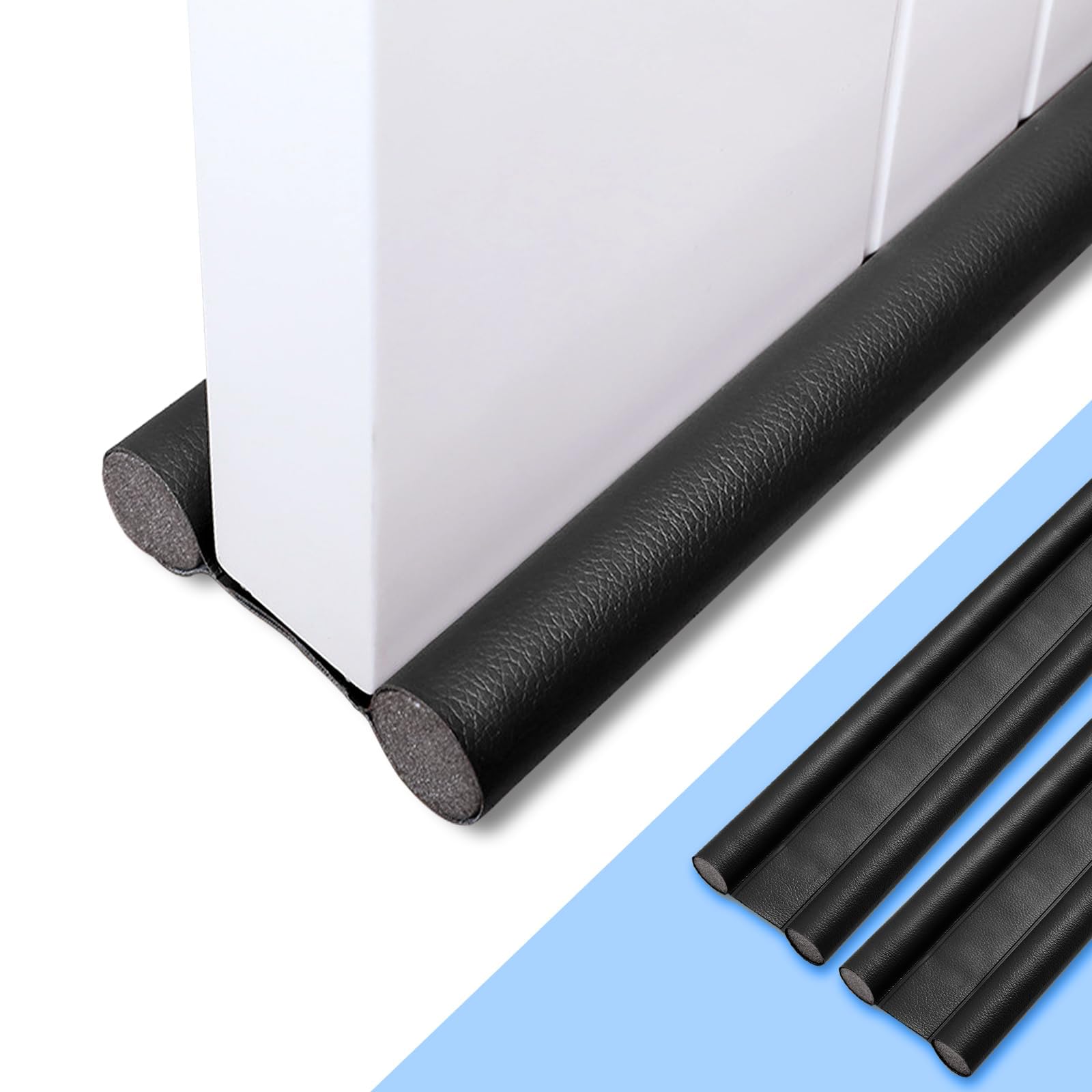 Paraspifferi Sottoporta Blindata, Guarnizione Porta Doppio Isolamento Acustico, Antivento e Antipolvere, Adatto a Porte Blindate e Interne, Lunghezza Regolabile 96 cm (Nero)