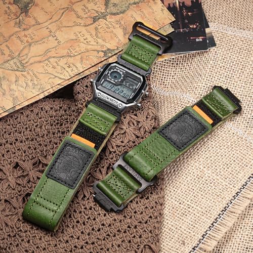 Image of Quick Release Watch Band Strap for Casio F-91W F-94W F-105W F-84W W-735H W-800H SGW-300H SGW-400H A158WA AE-1000W,18mm Leather Hook & Loop Casio strap
