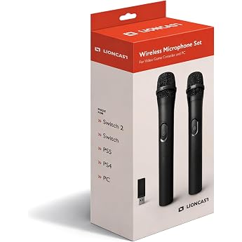 Lioncast Wireless Microphone Set of 2 for PS5 / PS4 PC Nintendo Switch 1 & 2 - Microphone for Singstar Lets Sing Voice of Germany & Karaoke - Universal Microphone Switch - PlayStation & Switch