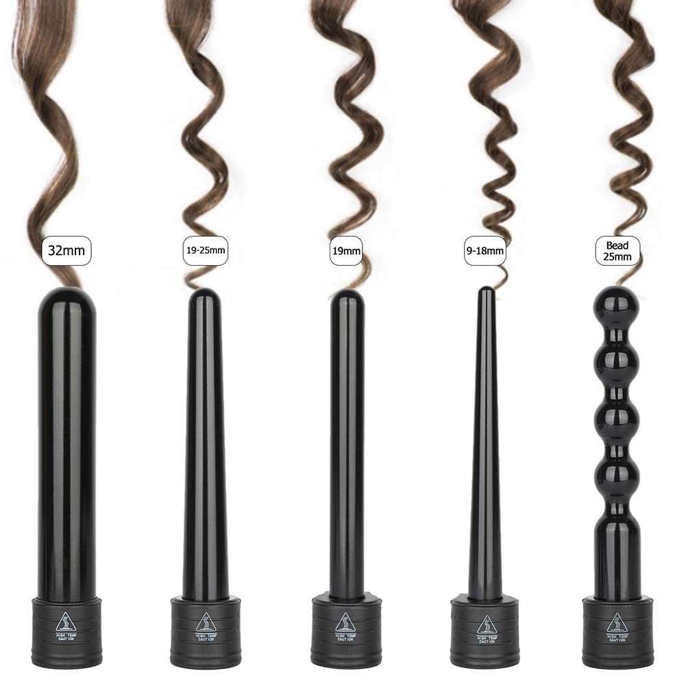 Ferro arricciacapelli 5 in 1 Set di bigodini multifunzione con rivestimento in ceramica intercambiabile – con guanto
