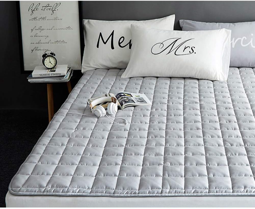 CNZXCO Ultra-thin 2.5cm Mattress pad Protector Topper, Deep pocket fits up to 10" Anti-skidding Sleeping tatami floor mat Washable Hypoallergenic-gray 180x200cm(71x79inch)