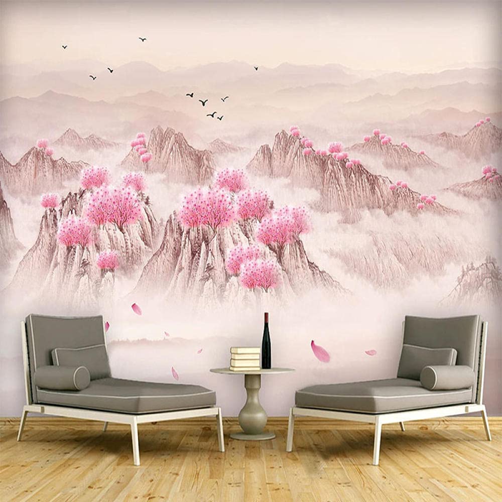 Amazon.co.jp: 中華風写真壁紙桃の花アートインク絵画風景雲霧背景壁