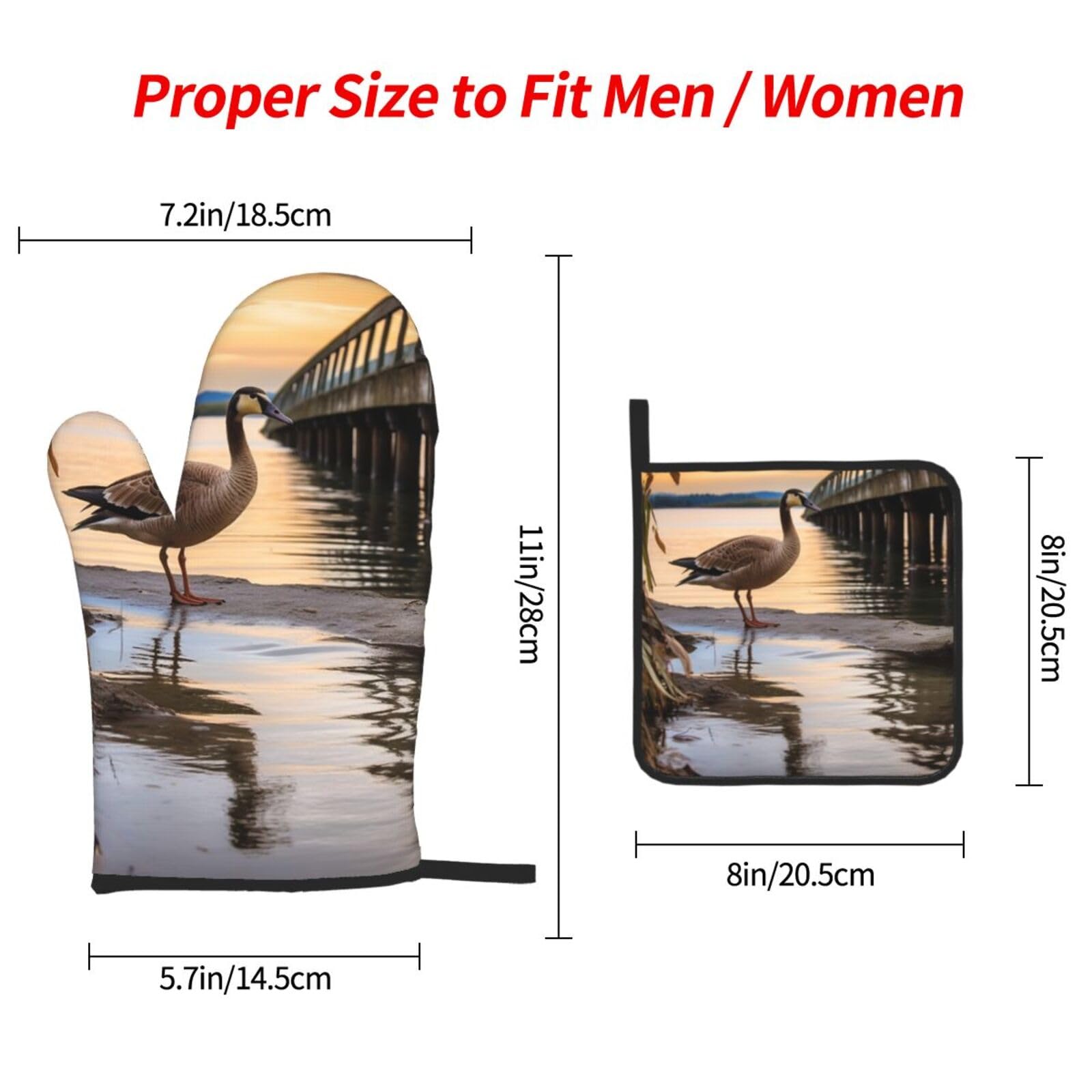 3 Pcs Oven Mitts and Pot Holders Set 500°F Heat Resistant Oven Gloves and Hot Pads Kitchen Mittens Wild Goose by The Bridge Cooking Gloves Potholders for Baking Grilling BBQ