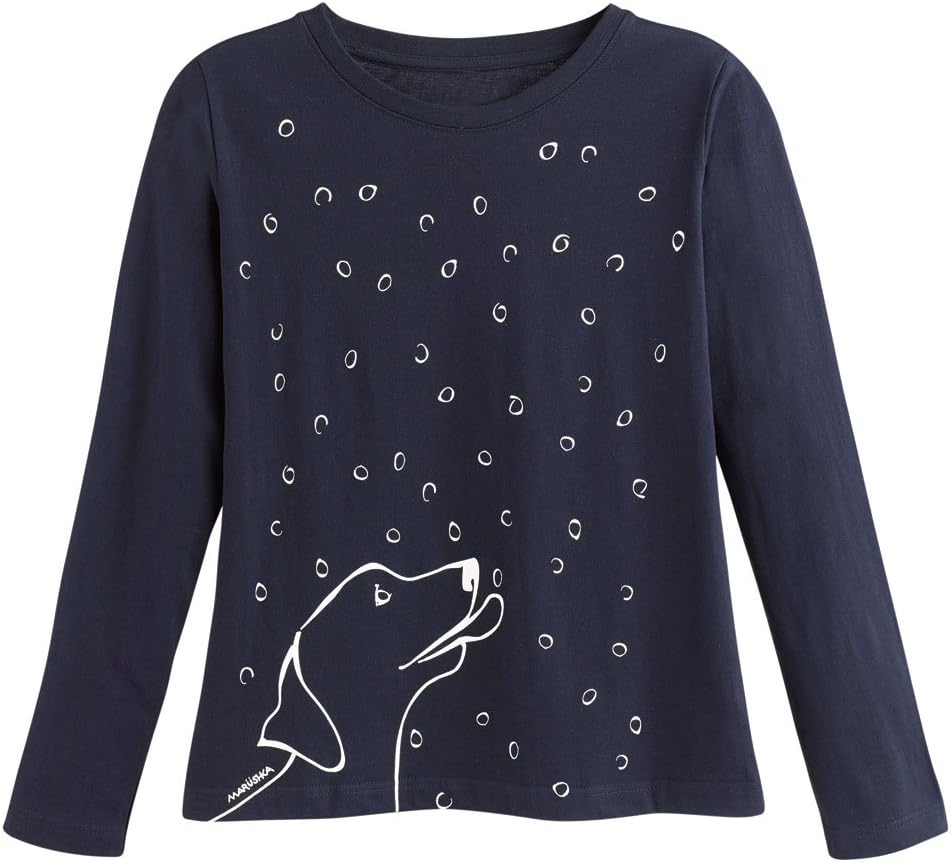 Women's Marushka Dog Catching Snowflakes - Long Sleeve T-Shirt - Navy Blue - Xl