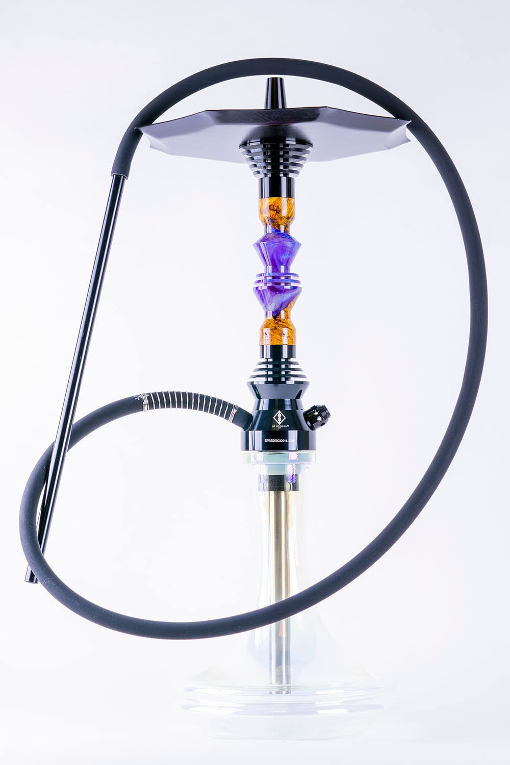 B2 Hookah Precious Cut Collection Purples Pinks with Burl Wood INCLUDES MATCHING VASE
