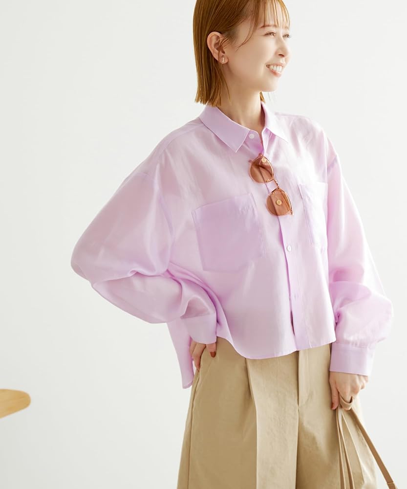 ARCH THE ベージュ クロップドシャツ 長袖 肩開き 長袖 Tシャツ[品番：AZ000003541]｜andme（アンドミー