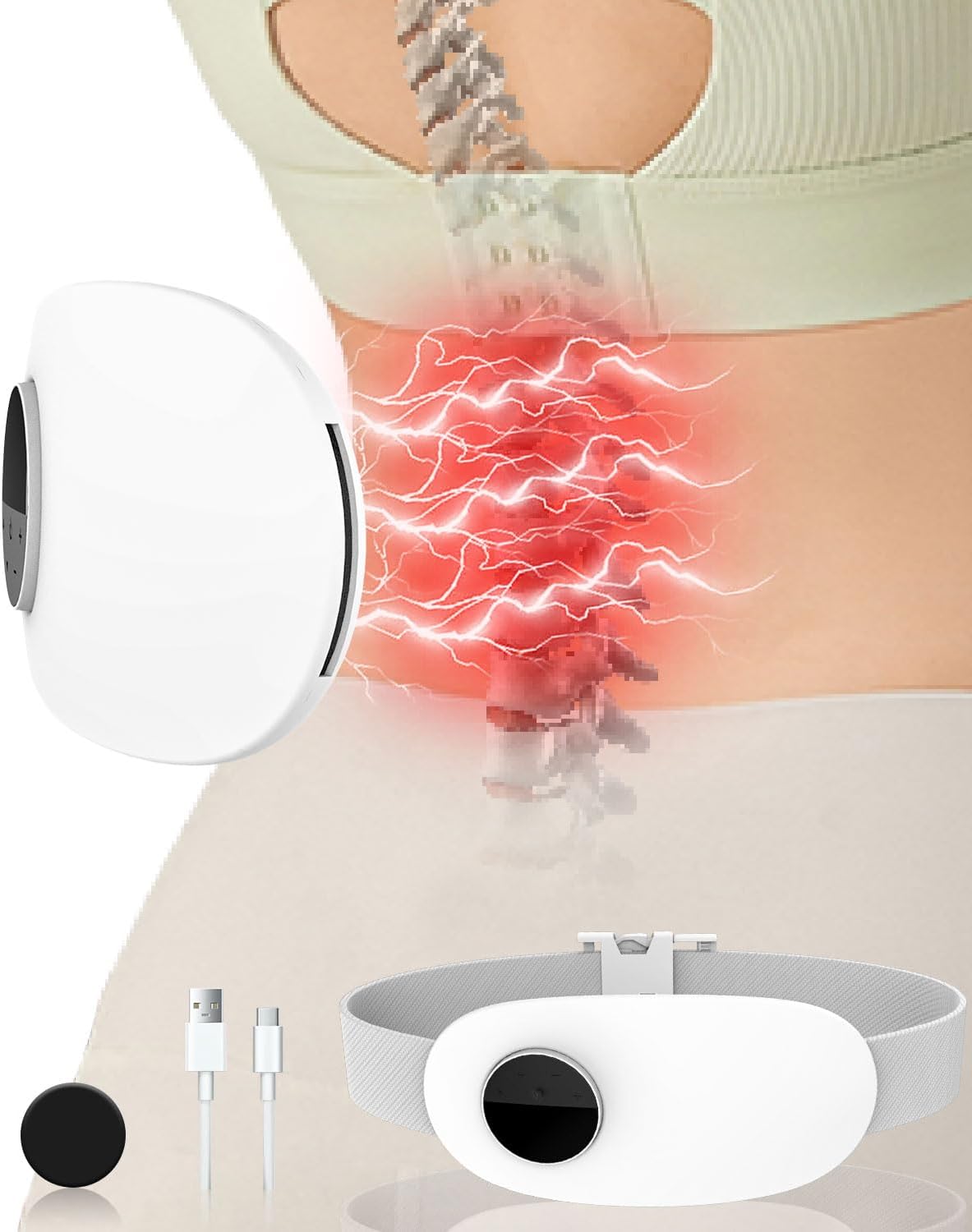 AJGJF Heating Pad for Back Pain Relief-Lower Back Massager with Heat,Abdominal Belly Massagers with 6 Massage&16 Levels,3 Heated,Cordless Portable Travel Waist Wrap Belt,Mothers Day Gifts for Him Her