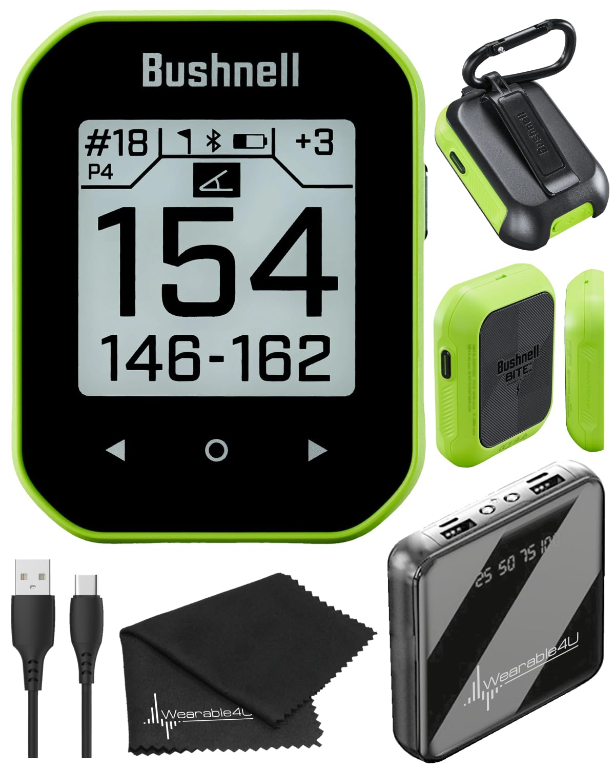 Bushnell Phantom 3 Slope GPS Golf Green with Slope Technology, Touchscreen, Magnetic Cart Mount with Power Bank and Towel Bundle