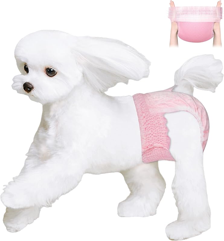 Ambreview Disposable Dog Diapers Female, Just Pull It Up, M 30 PCS | Doggie Diapers for Female Dogs • Strong Absorbency • Leak-Proof Protection • Ideal for Dogs in Heat, Senior & Disabled Dogs
