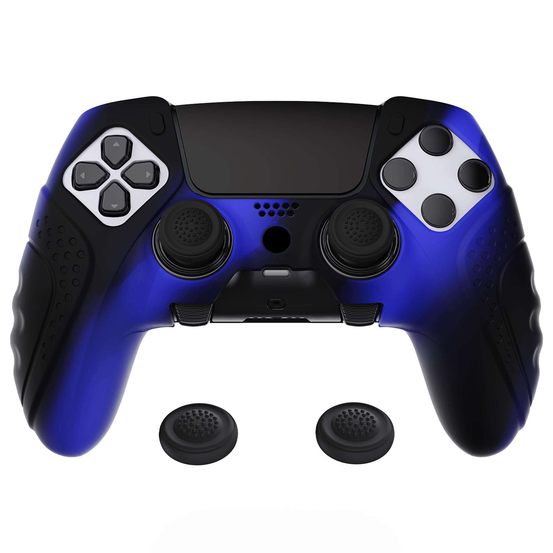 PlayVital Skórki do PS5 Edge, Miękkie Silikonowe Ergonomiczne Ochronne, Nakładki Kciuki - Niebieski & Czarny (Guardian Edition)
