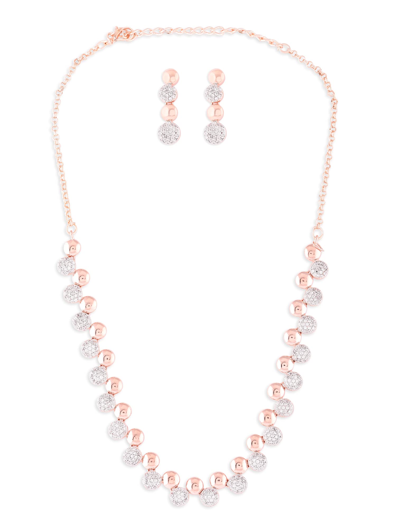 ZAVERI PEARLS Rose Gold Cubic Zirconia Party Bling Necklace & Earring Set For Women-ZPFK15295 (B0BRXM4DBL) Amazon Price History, Amazon Price Tracker