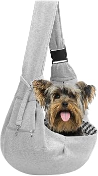 Adjustable Dog Carrier Sling - Hand-Free Dog Carriers for Small Dogs and Cats, Puppy Sling Carrier with Zipper Purse Pocket, Travel Safety Harness, Puppy Essentials Gray