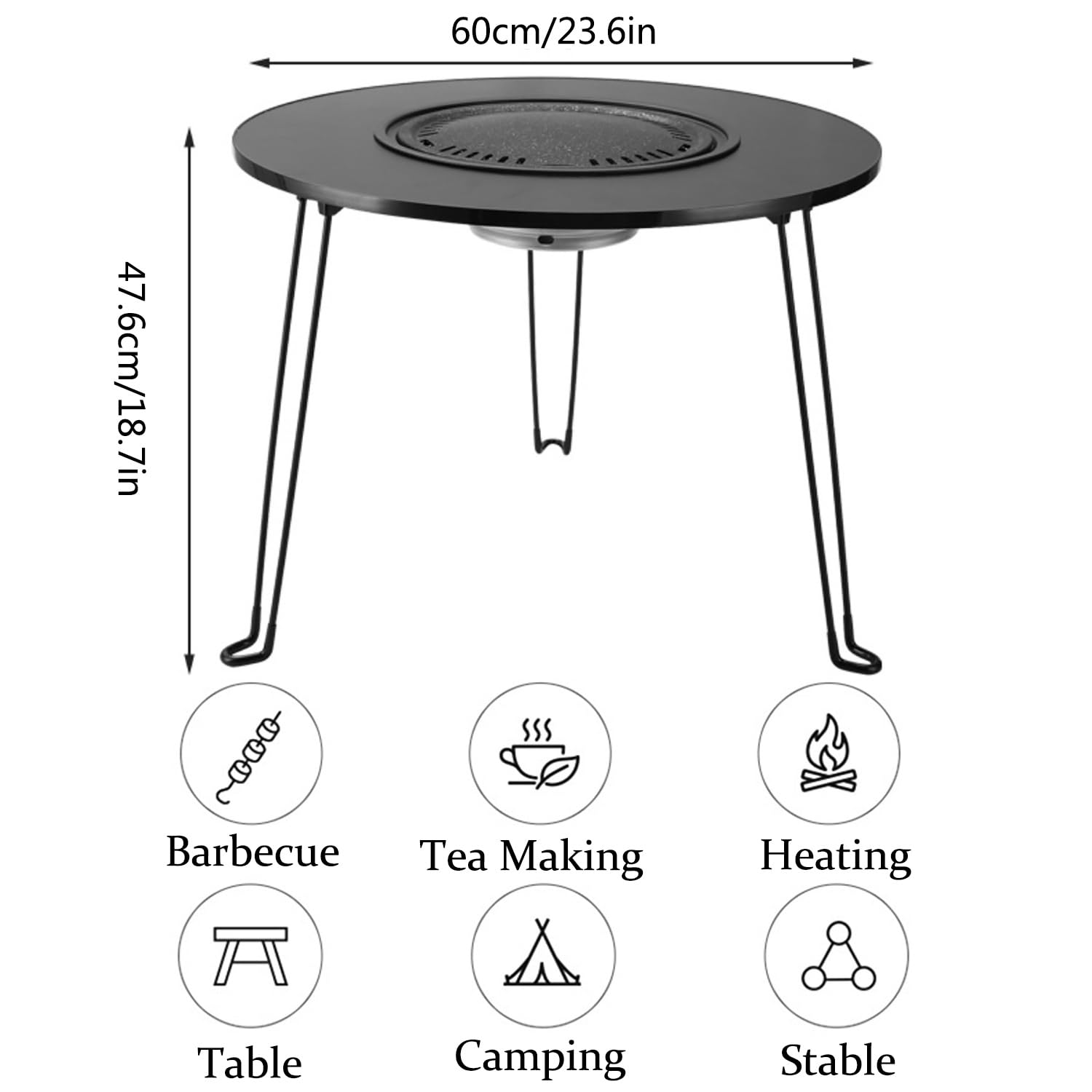 Griglia a carbone da tavolo compatta e portatile con gambe pieghevoli rimovibili e maniglia per il trasporto, barbecue all'aperto per campeggio, picnic, portellone, patio, escursionismo e cortile