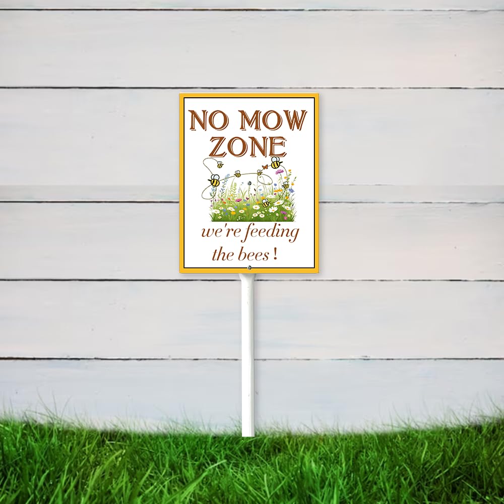 Cartello No Mow Zone – 20x30 Cm In Alluminio – Stiamo Nutrendo Le Api – Con Palo Per Giardino, Impermeabile, Decorazione Esterna