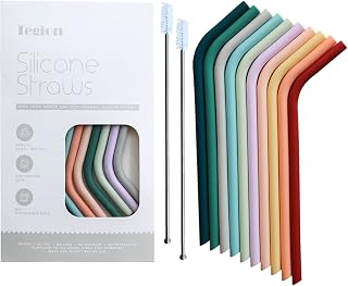 Tegion Reusable 6.7" Bendy Silicone Straws for Kids Toddlers - BPA-Free Short Flexible for 6-12oz Yeti Tumblers, Take & Toss Cups w/ Brushes