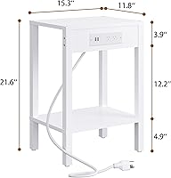 Vista 3 de End Table with Charging Station, 2-Tier Nightstand with Storage Shelf,Modern Side Table,Bedside Table for Small Space in Living Room, Bedroom, Sofa