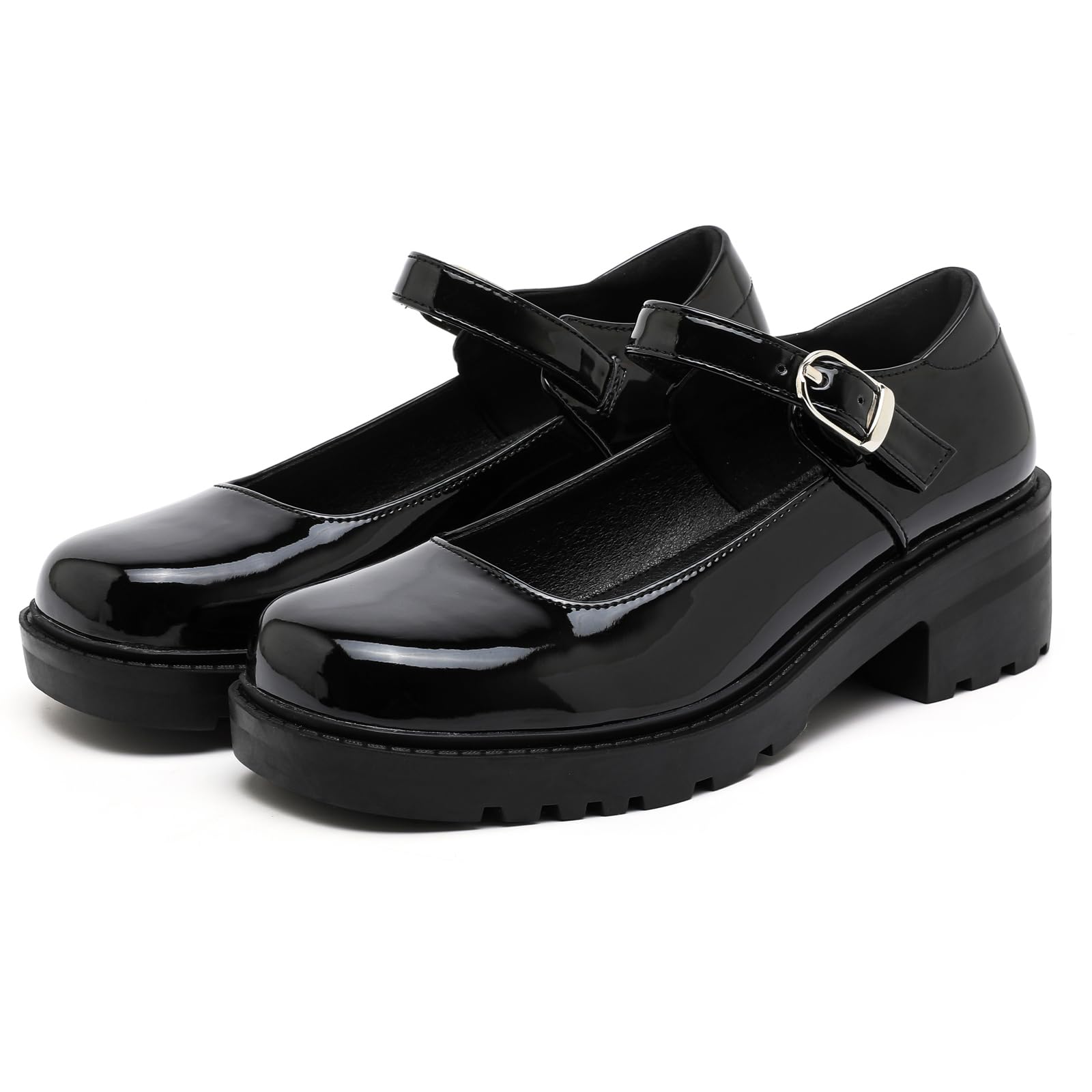 DADAWEN Chaussures Mary Jane Femme Cuir Verni Noir Plateforme Épaisse Talon Lolita École Antidérapantes