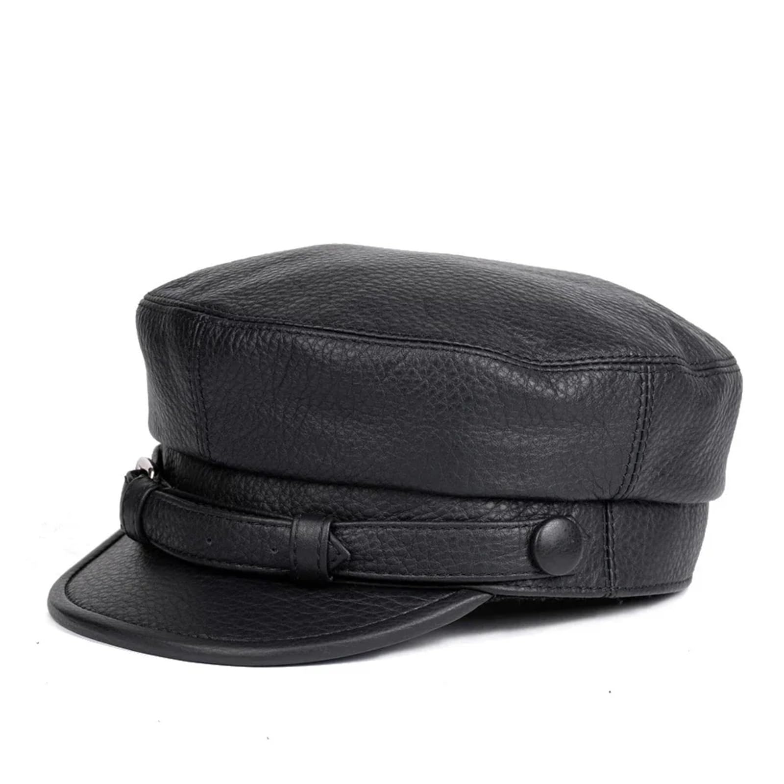 Cappello militare piatto aderente in pelle stile sudcoreano for berretti da baseball neri punk locomotiva personalità donna uomo