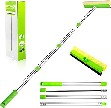 Window Squeegee, Squeegee for Window Cleaning, 2 in 1 Squeegee Window Cleaner with 58 Long Handle,Window Washing Kit with Extension Pole for Shower, Windshield, Mirror, Gas Station, Glass