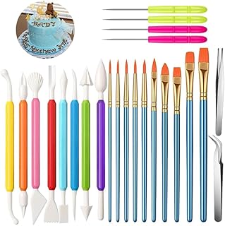 Cookie Chocolate Sugar Decoration Brushes with Fondant and Gum Paste Tool,24Pcs Cookie Decorating Fondant Cake Sculpting T...