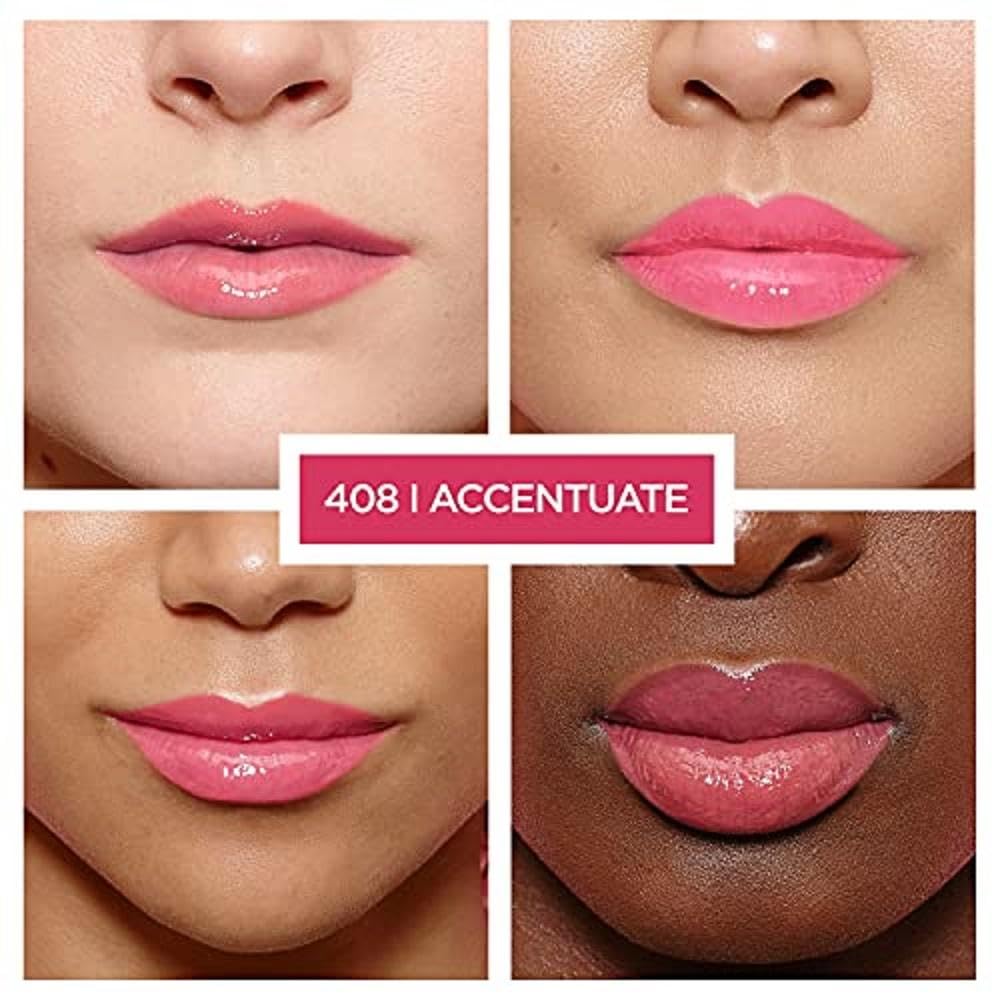 L'Oréal Paris Błyszczący błyszczyk do ust dla maksymalnej objętości, pielęgnacji, z kwasem hialuronowym i fragmentami kolagenu AS, Brilliant Signature Plump-in-Gloss, nr 408 I Acccentuate