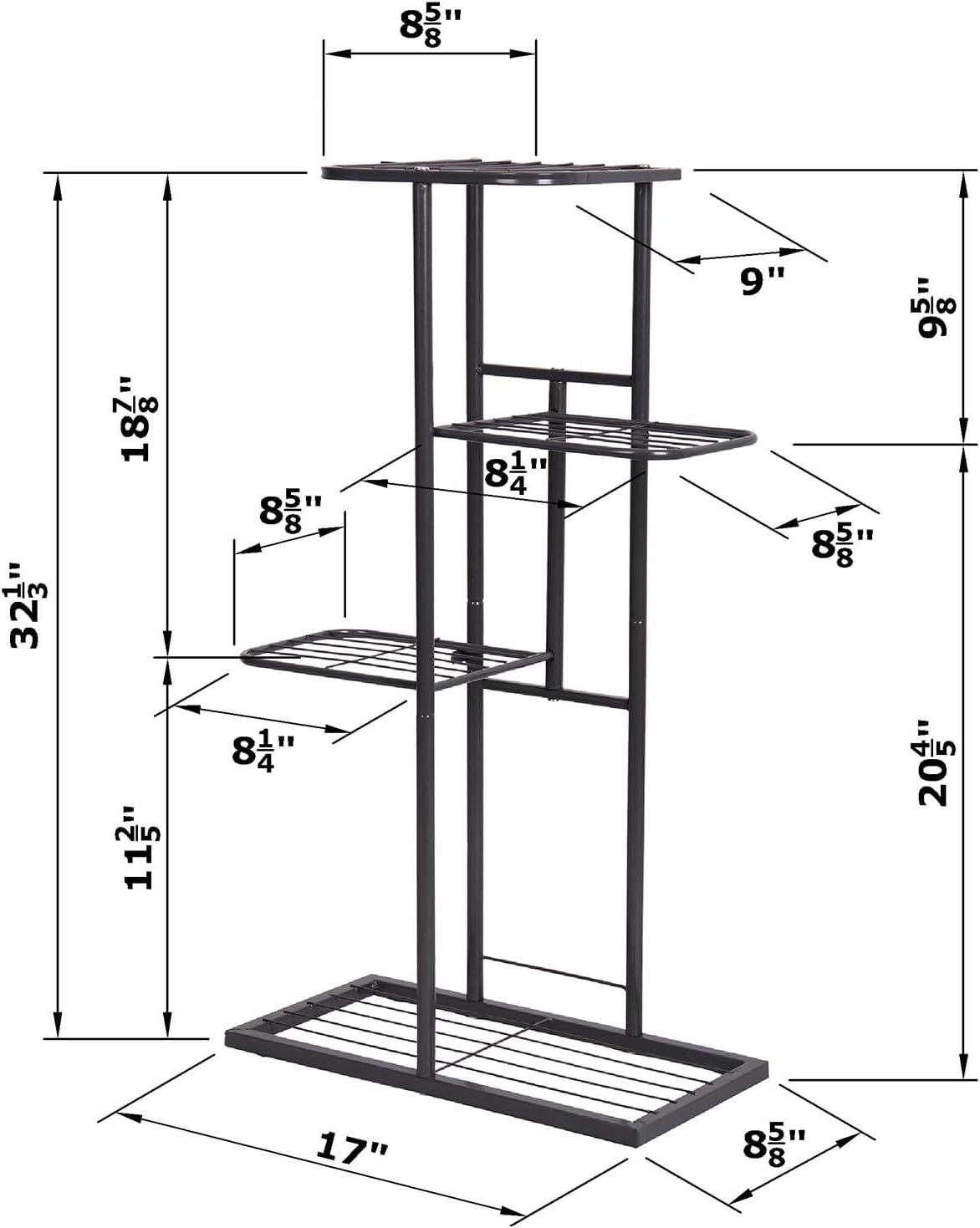 MTB Garden 4 Tier Metal Plant Stand for Indoor Outdoor Flower Pot Display Planter Shelf, Charcoal Grey